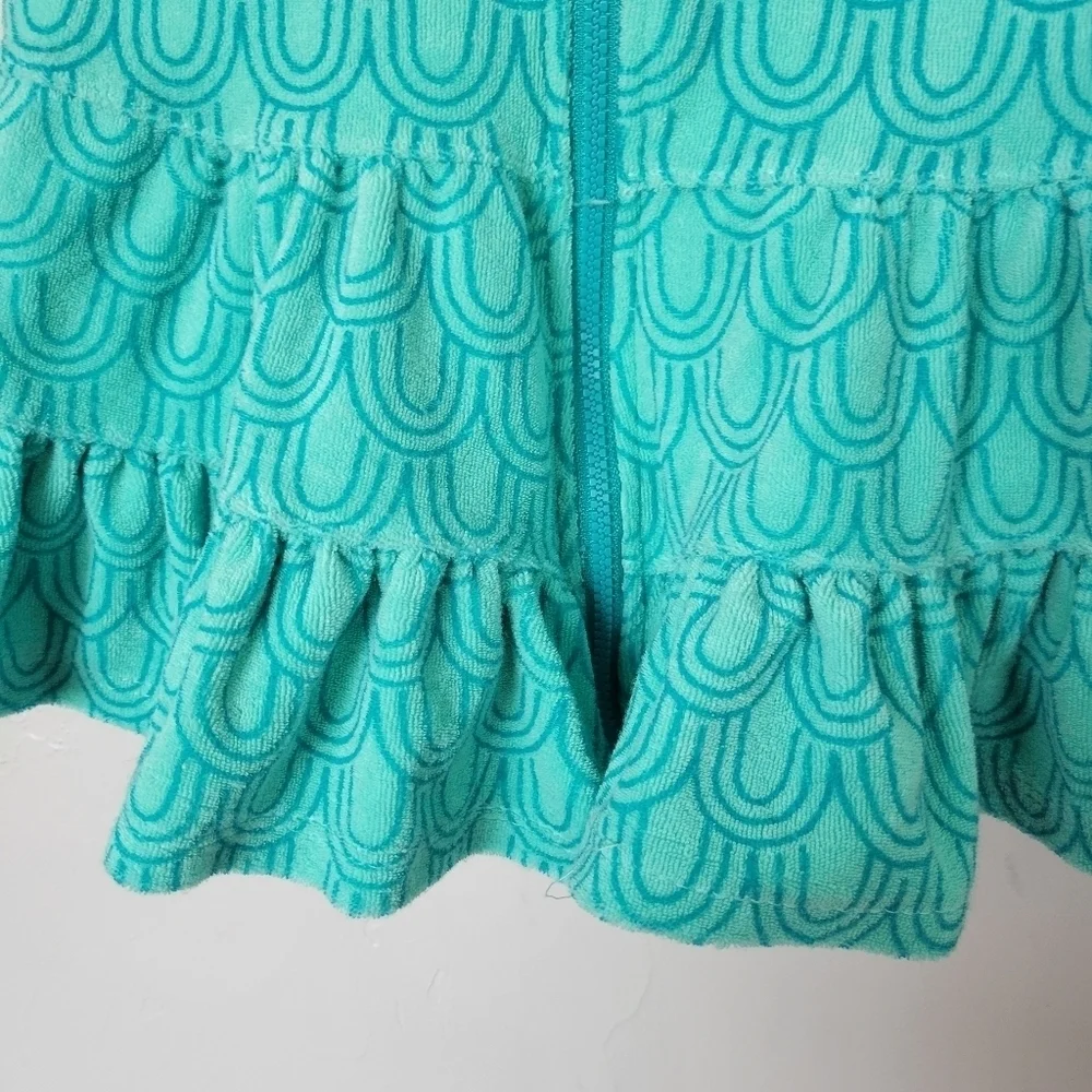 Cat & Jack Little Girls XS 4-5 Turquoise Blue Swim Towel Dress Cover Up Full Zip